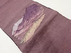 アンティーク　手織り紬山並風景模様織出し名古屋帯